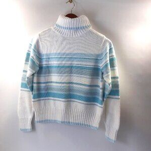 Fashion Bug Size S White & Teal Blue Long Sleeve Button Cowl Neck Sweater